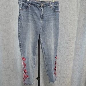 Chico's Blue Jeans with Red Floral Accents Size 14/Chico's 2.5